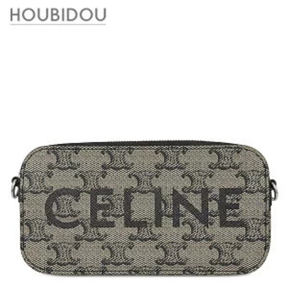Celine shoulder bag horizontal leather Beige Cream x black Triomphe pochette